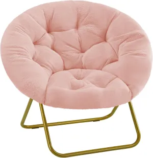 YSSOA Saucer Chair for Adults, Comfy Lounge Chair for Bedroom Living Room, Folding Moon Chair Thick Padded Seat Soft Faux Fur Reading Chair for Teens, Kids