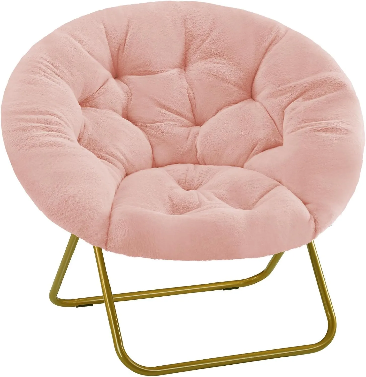 YSSOA Saucer Chair for Adults, Comfy Lounge Chair for Bedroom Living Room, Folding Moon Chair Thick Padded Seat Soft Faux Fur Reading Chair for Teens, Kids