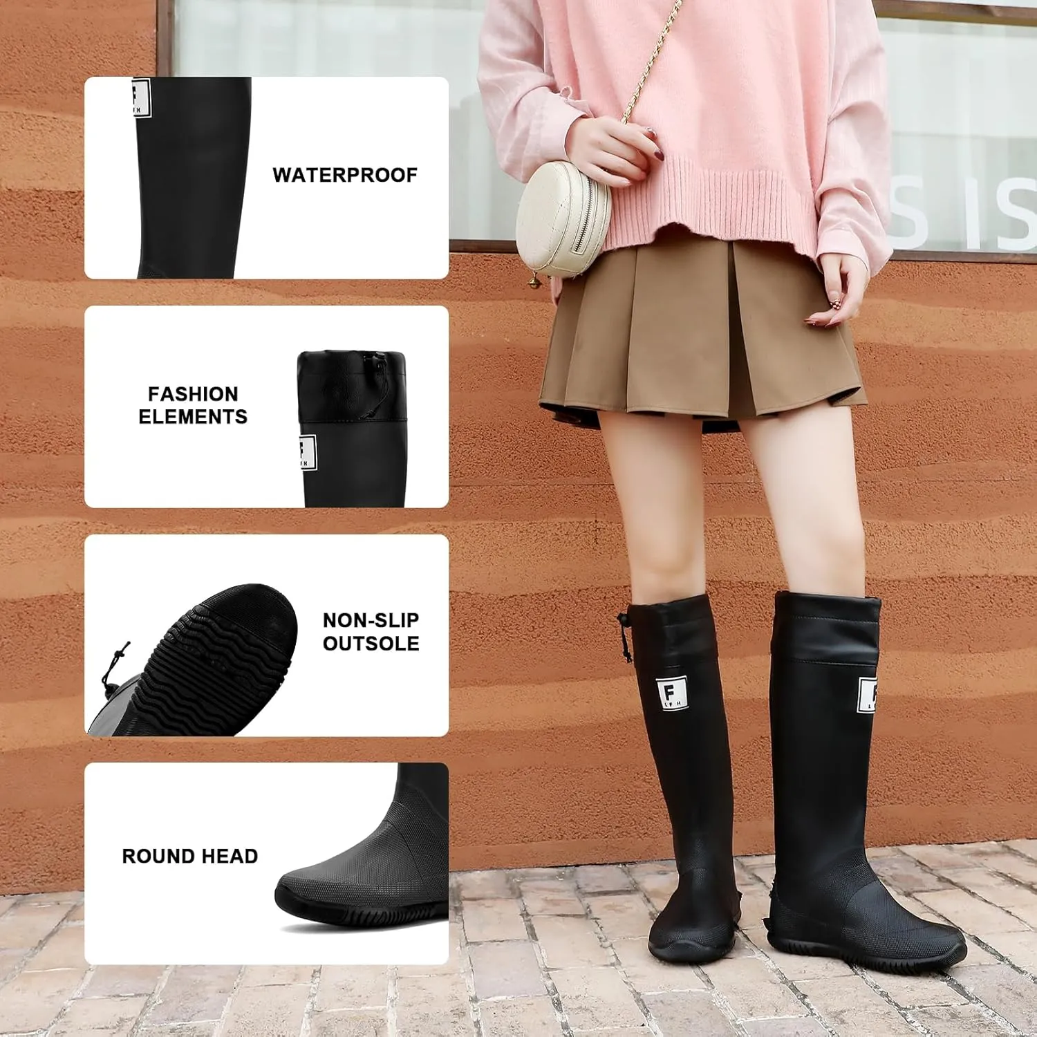 YUHITYGZGS Rain Boots Women, Waterproof Rubber Boots Men, Anti-Slip Lightweight Garden Shoes, High Knee Water Boots with Adjustable Buckle, Durable Fishing Boots Outdoor