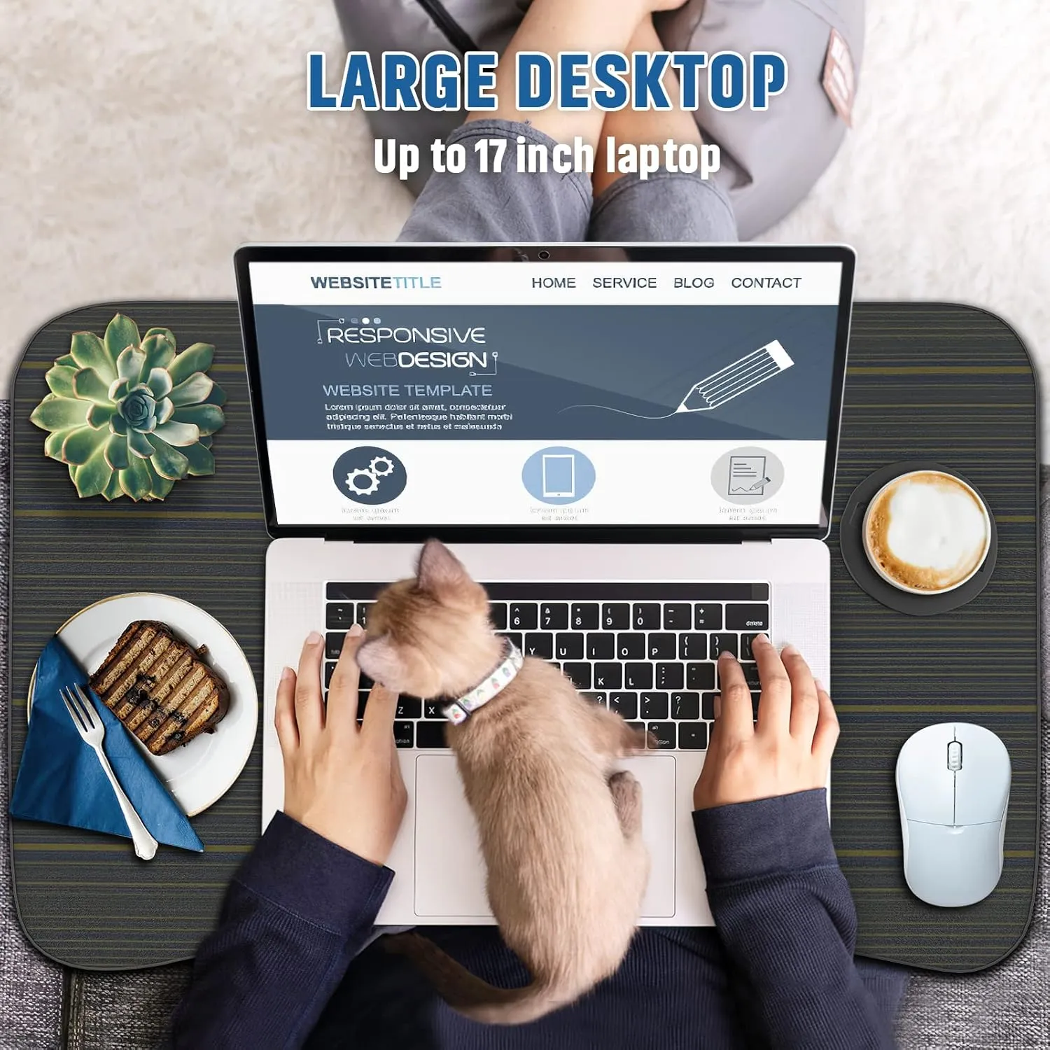 Zapuno Foldable Laptop Bed Table Multi-Function Lap Serving Tray Dining Table with Storage Drawer and Water Bottle Holder, Slot for Eating, Working on Couch/Sofa (Arc Shape)