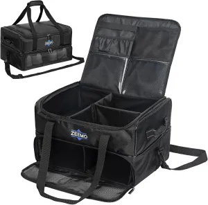 ZEEMO Golf Trunk Organizer, 2 Layer Car Locker with Ventilated Compartment for 2 Pair Shoes, Travel Storage Bag for Accessories, Black