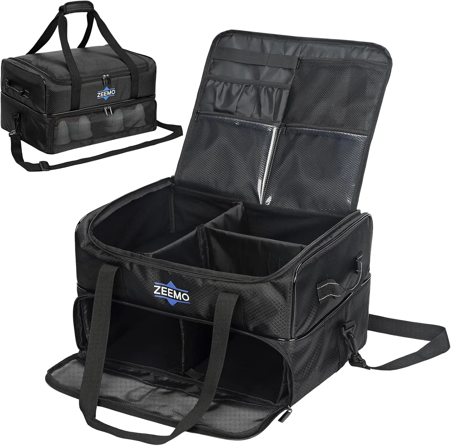 ZEEMO Golf Trunk Organizer, 2 Layer Car Locker with Ventilated Compartment for 2 Pair Shoes, Travel Storage Bag for Accessories, Black