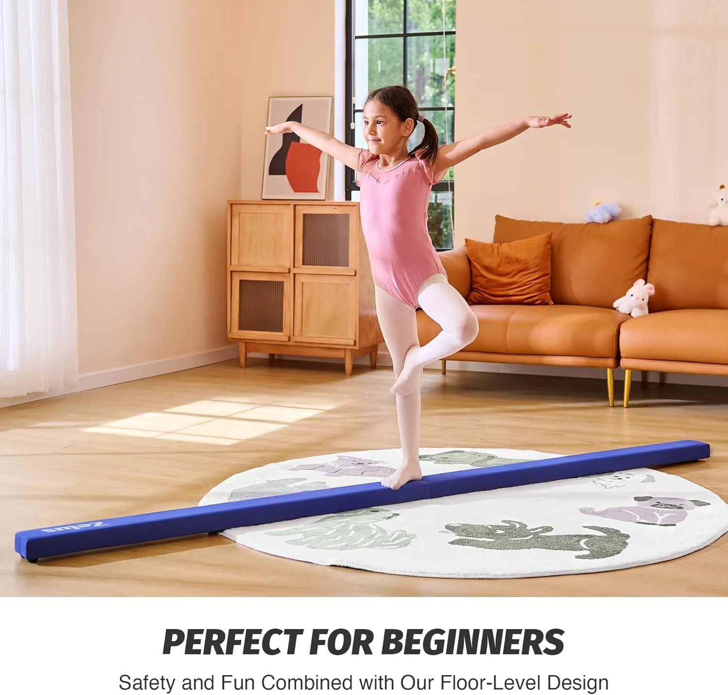 ZELUS 8' Folding Gymnastics Balance Beam, Floor Balance Beam w/Carry Handles Anti-Slip Base for Kids, Beginners & Professional Gymnasts