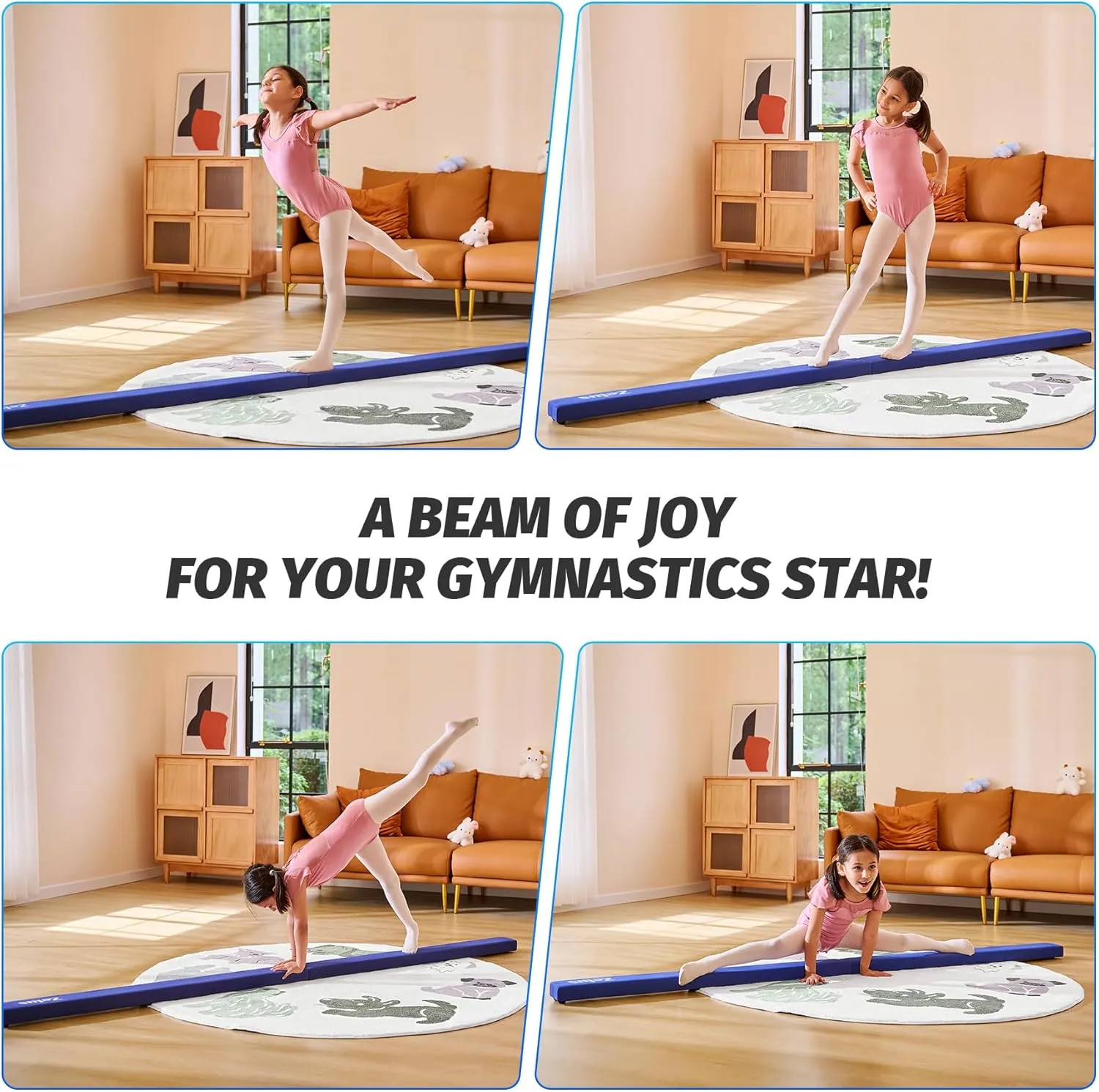 ZELUS 8' Folding Gymnastics Balance Beam, Floor Balance Beam w/Carry Handles Anti-Slip Base for Kids, Beginners & Professional Gymnasts