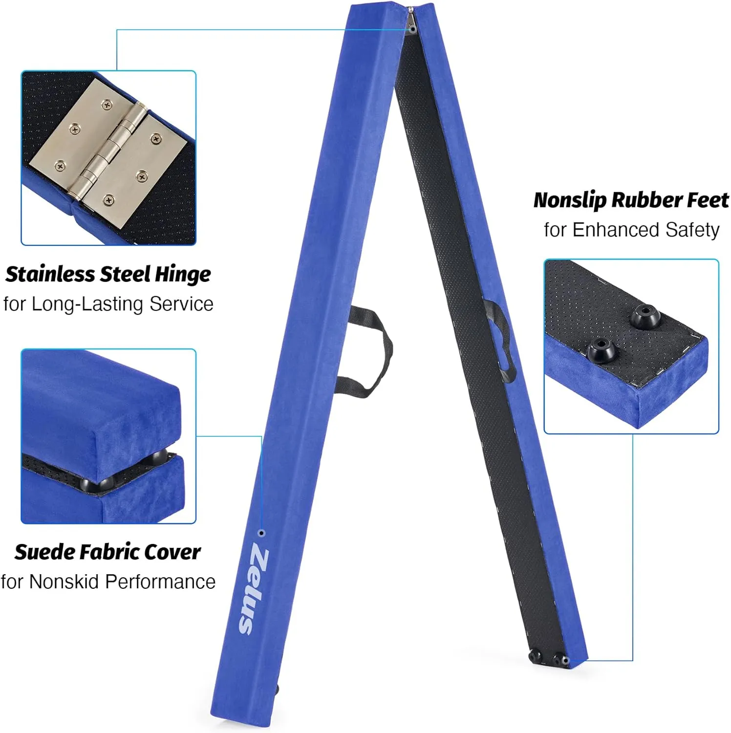 ZELUS 8' Folding Gymnastics Balance Beam, Floor Balance Beam w/Carry Handles Anti-Slip Base for Kids, Beginners & Professional Gymnasts