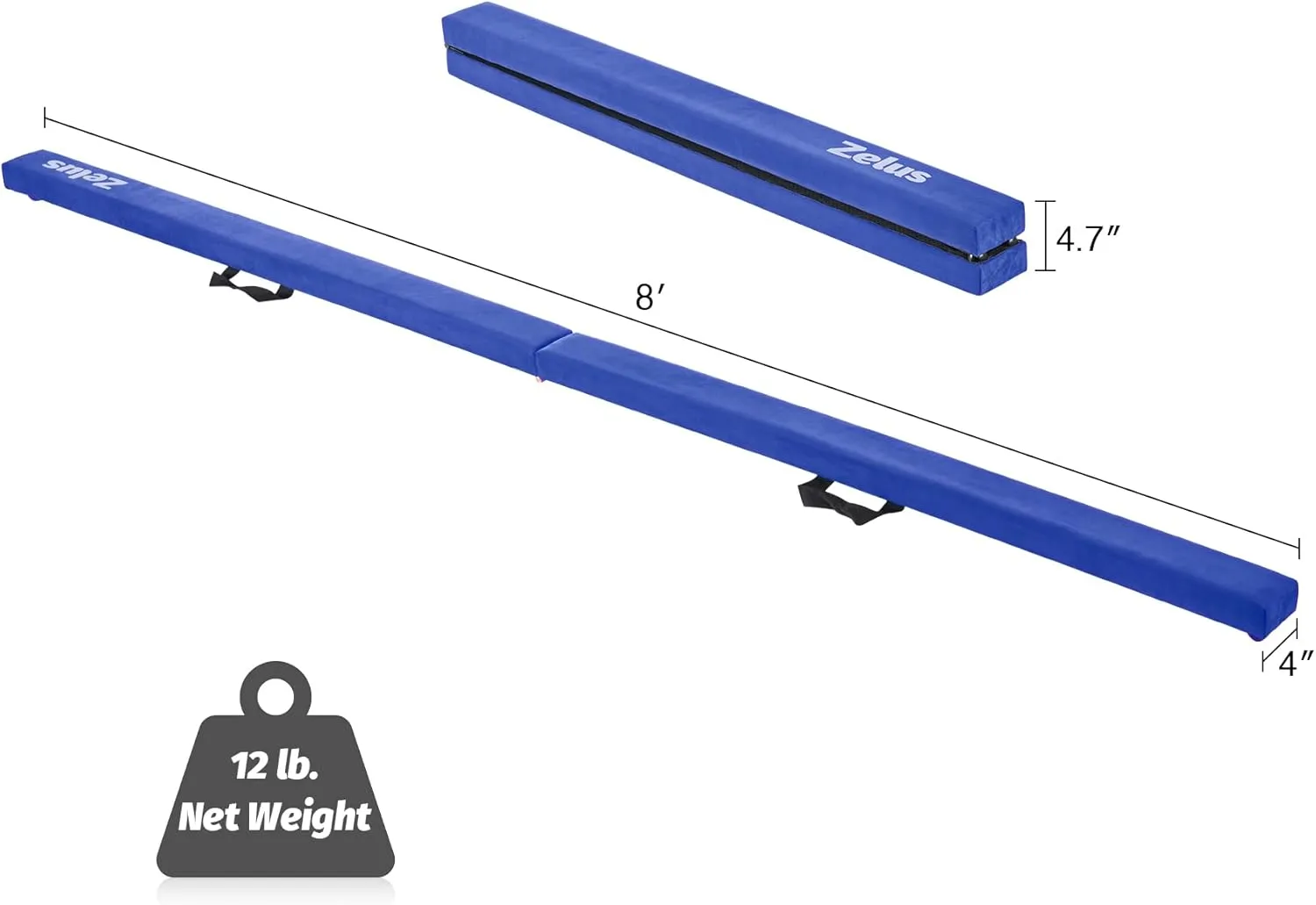 ZELUS 8' Folding Gymnastics Balance Beam, Floor Balance Beam w/Carry Handles Anti-Slip Base for Kids, Beginners & Professional Gymnasts