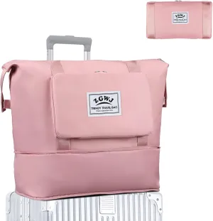 ZGWJ Travel Tote Bags, Expandable Overnight Weekender Bag for Women Foldable Carry-On