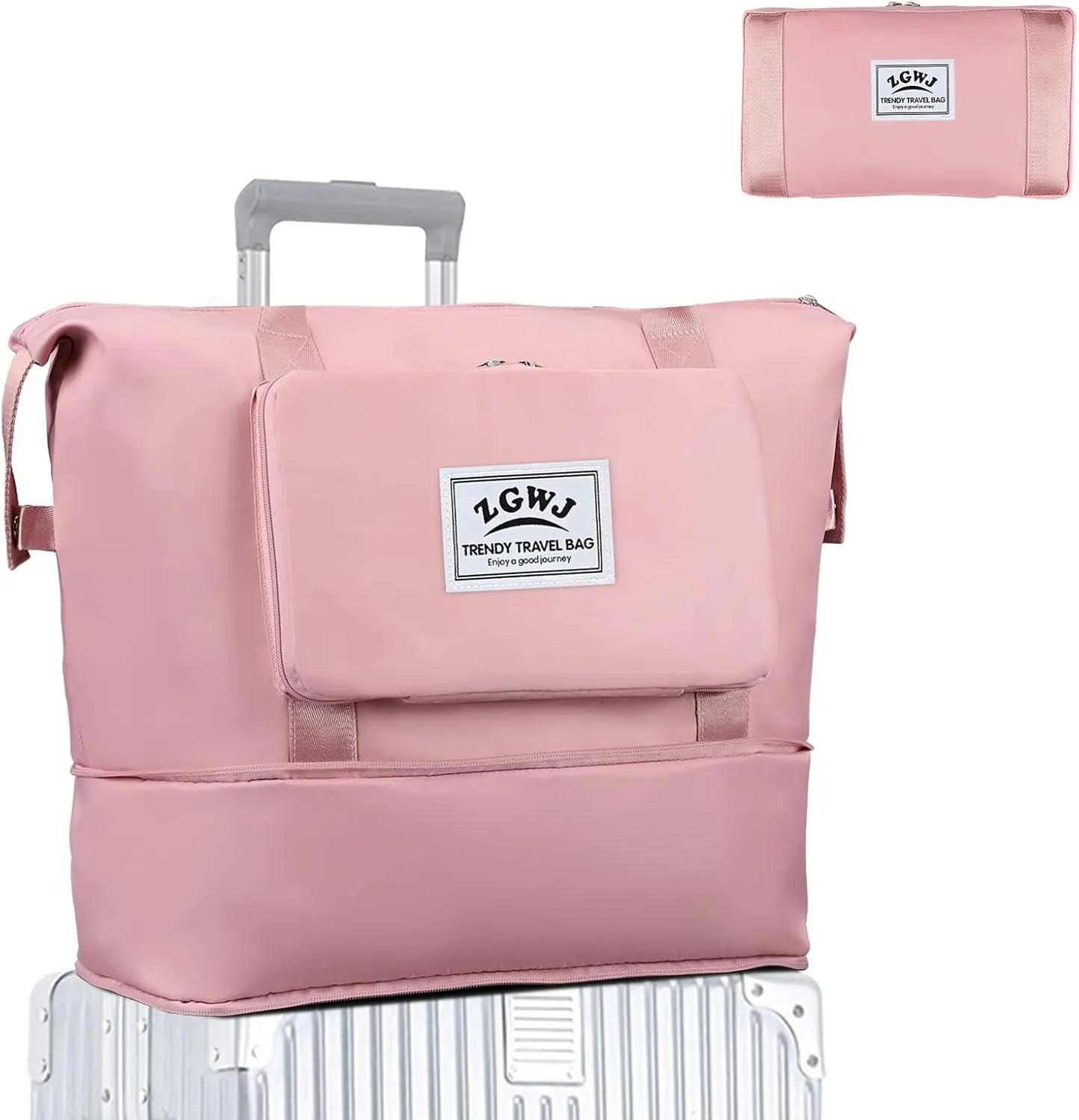 ZGWJ Travel Tote Bags, Expandable Overnight Weekender Bag for Women Foldable Carry-On