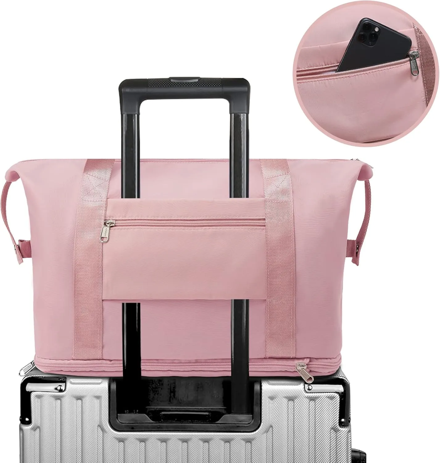 ZGWJ Travel Tote Bags, Expandable Overnight Weekender Bag for Women Foldable Carry-On