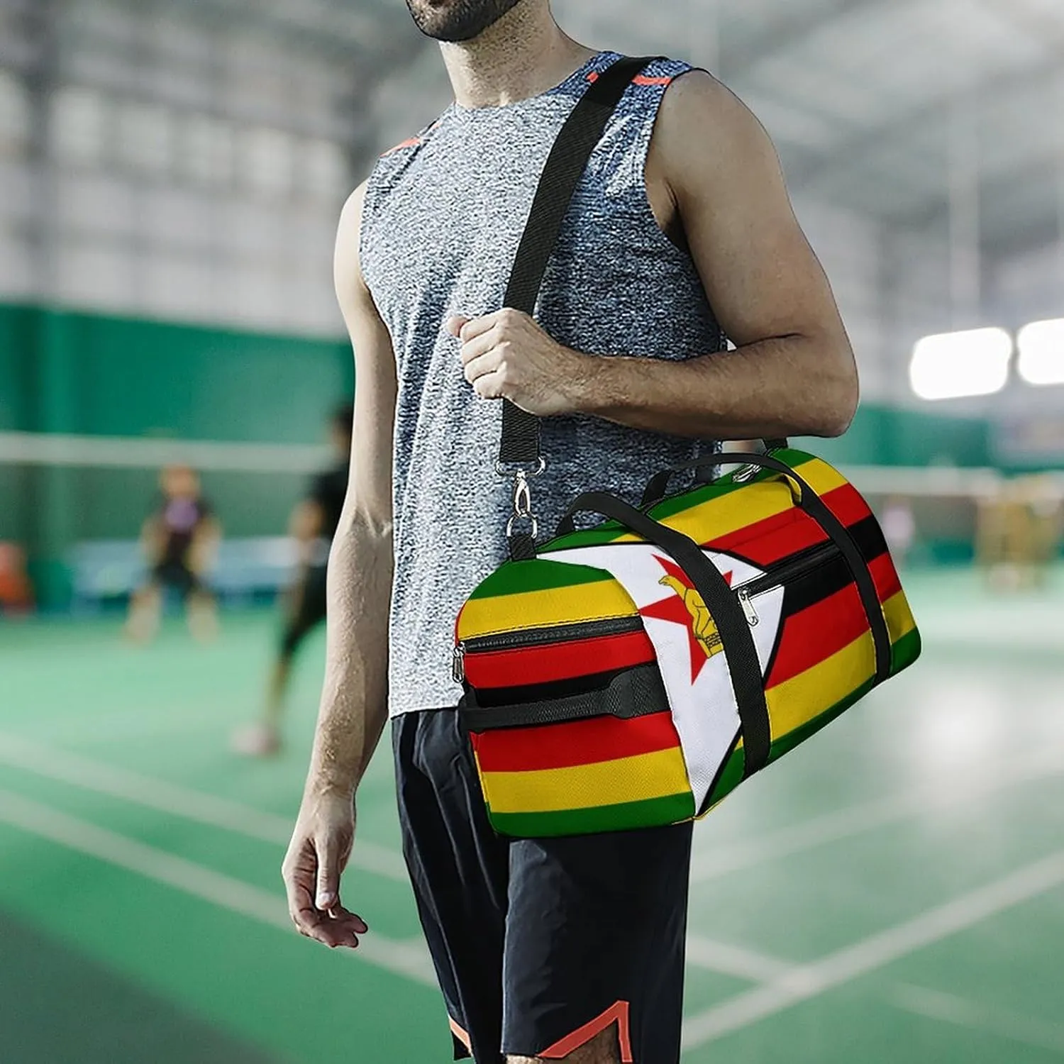 Zimbabwe Flag Duffle Bag for Sports Lightweight Waterproof Gym Bag with Shoe Compartment