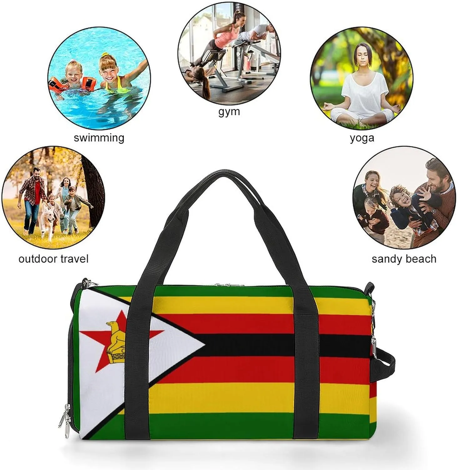 Zimbabwe Flag Duffle Bag for Sports Lightweight Waterproof Gym Bag with Shoe Compartment