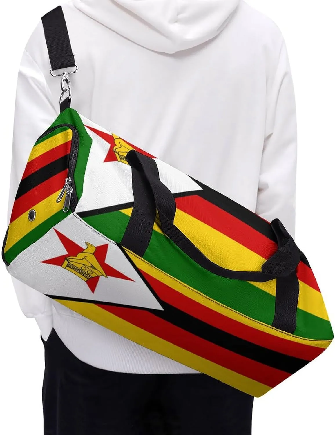 Zimbabwe Flag Duffle Bag for Sports Lightweight Waterproof Gym Bag with Shoe Compartment