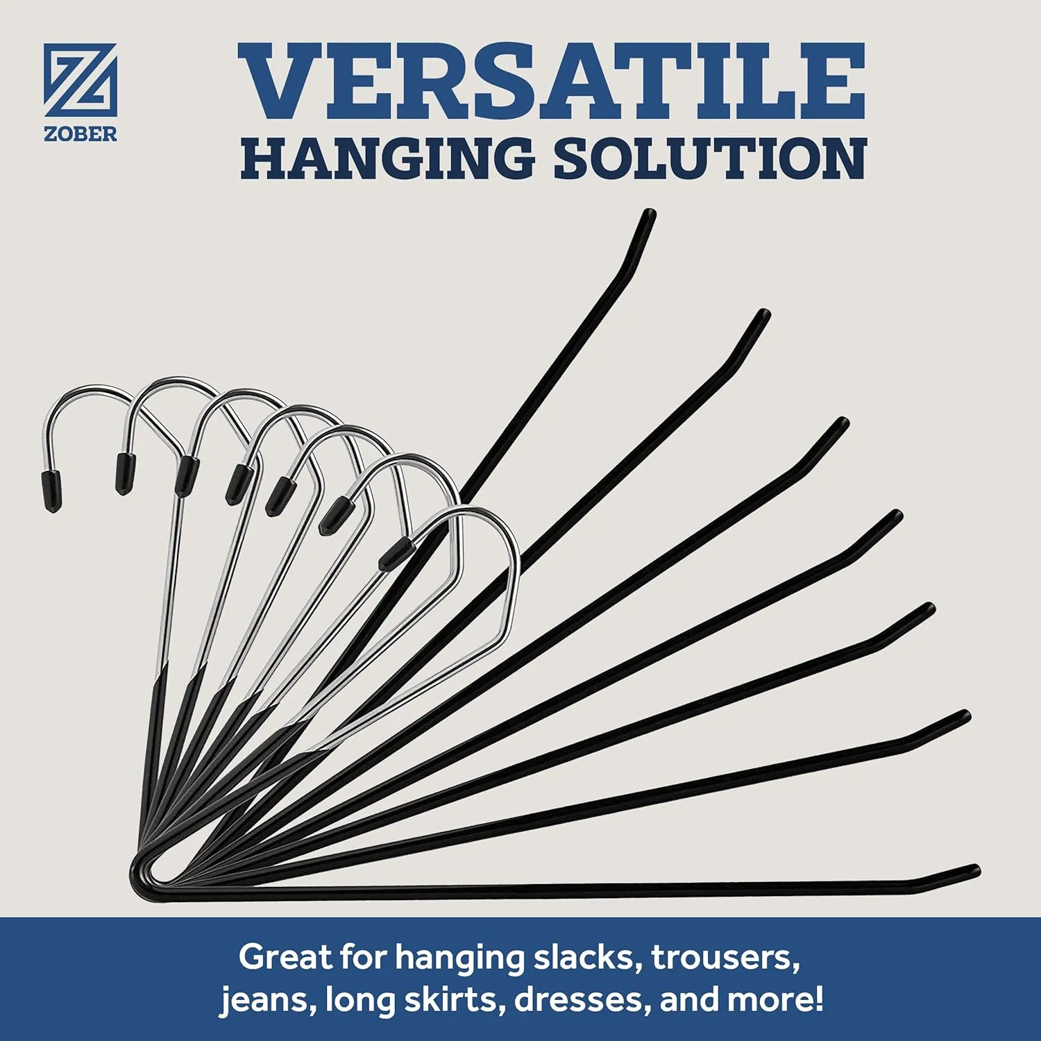 Zober Pants Hangers Non Slip - 20 Pack Open Ended Pants and Jean Hangers for Closet - Space Saving Clothes Hanger - Strong, Durable, Metal Pant Hangers (Black)