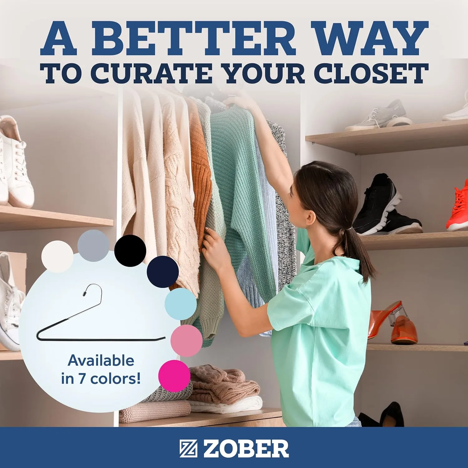 Zober Pants Hangers Non Slip - 20 Pack Open Ended Pants and Jean Hangers for Closet - Space Saving Clothes Hanger - Strong, Durable, Metal Pant Hangers (Black)