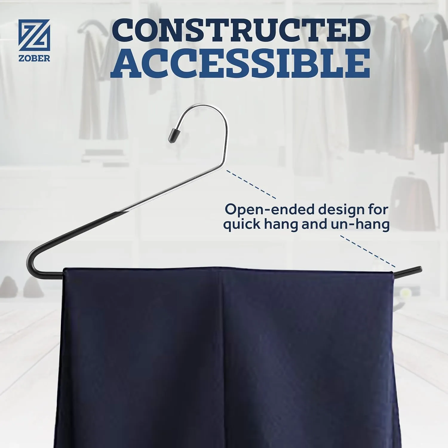 Zober Pants Hangers Non Slip - 20 Pack Open Ended Pants and Jean Hangers for Closet - Space Saving Clothes Hanger - Strong, Durable, Metal Pant Hangers (Black)